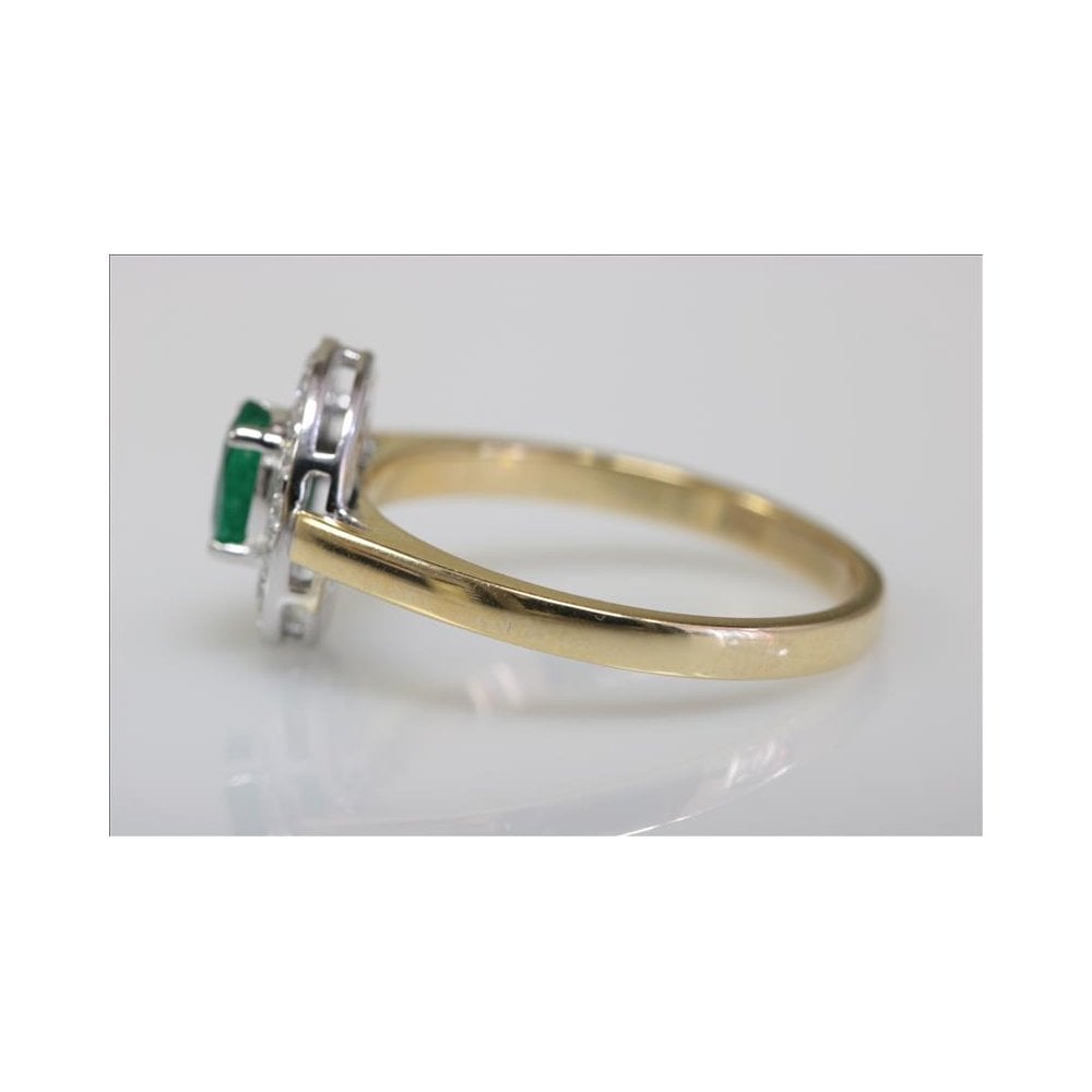 18ct Yellow Gold And White Gold Emerald 0.56ct And Diamond 0.28ct Cluster Ring