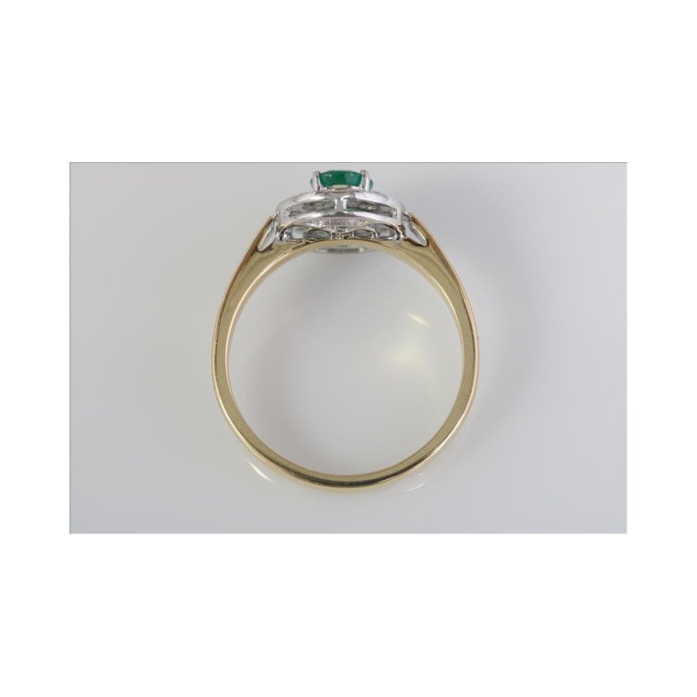 18ct Yellow Gold And White Gold Emerald 0.56ct And Diamond 0.28ct Cluster Ring
