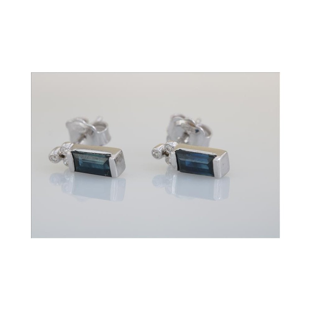 9ct White Gold Midnight Blue Sapphire and Diamond Earrings