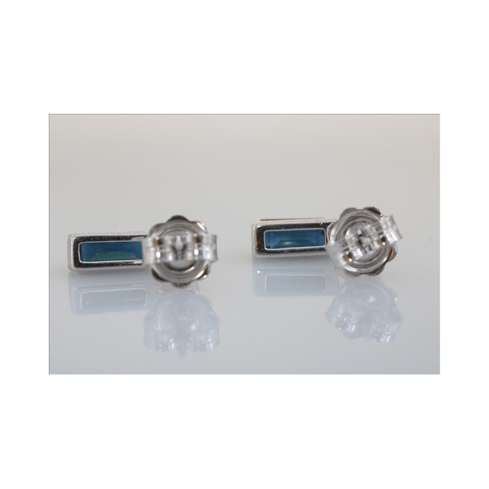 9ct White Gold Midnight Blue Sapphire and Diamond Earrings