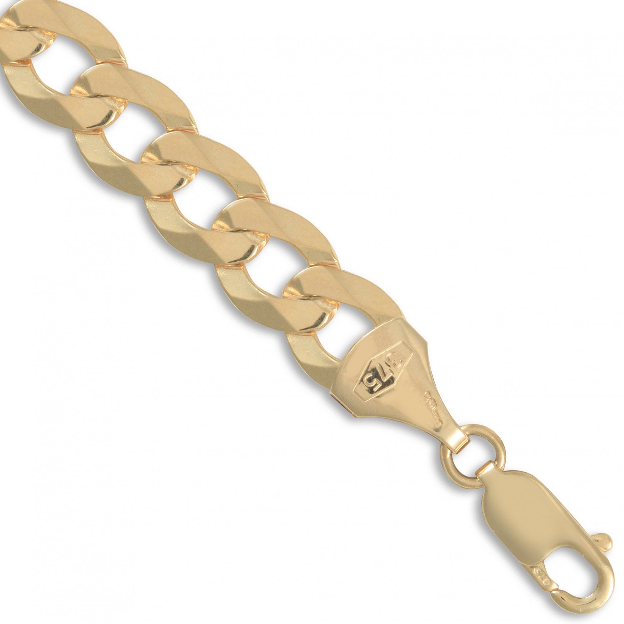 Men's Solid 9ct Yellow Gold Flat Curb 9.2mm Gauge Chain/Bracelet
