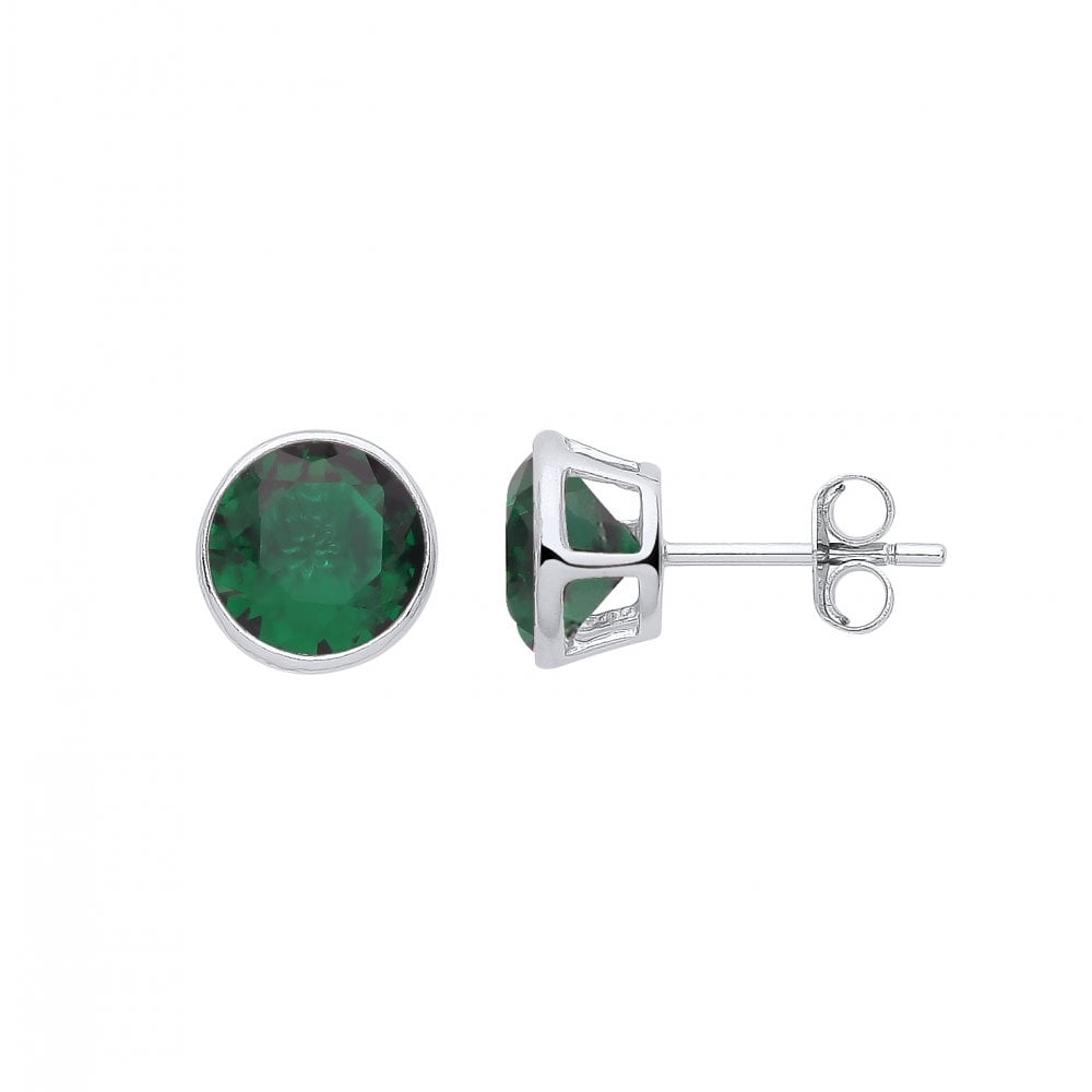 Silver May Emerald Birthstone 5mm Stud Earring