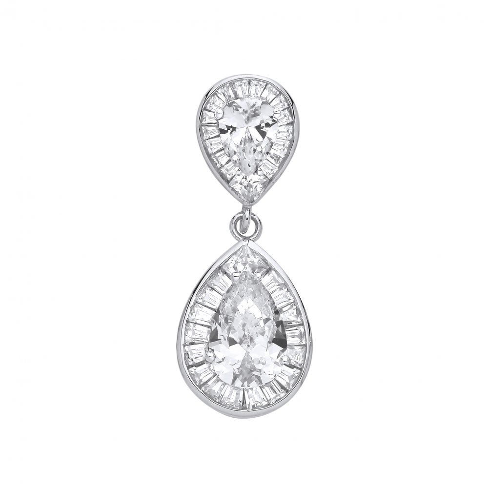 Silver CZ Double Pear Drop Pendant