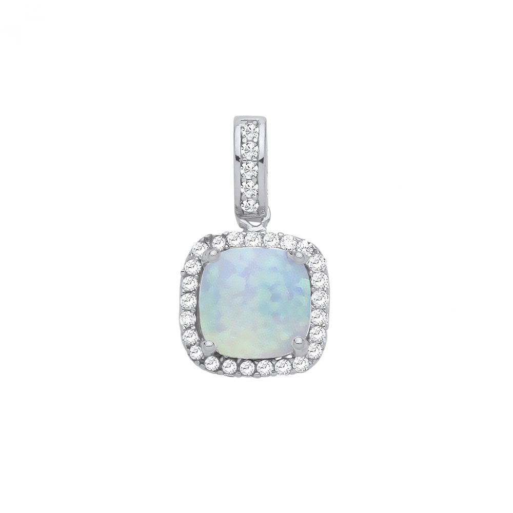 925 Sterling Silver Cubic Zirconia Opal Princess Cut Pendant