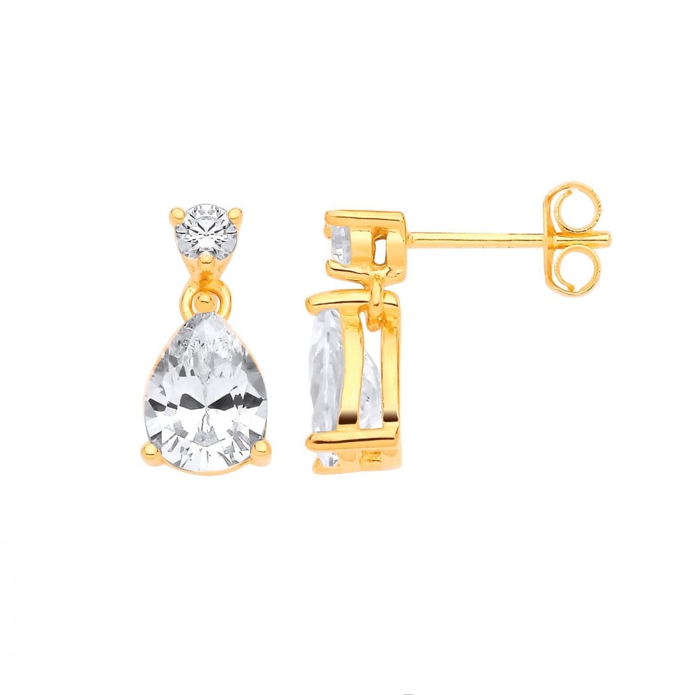 925 Gold Plated Cubic Zirconia Pear Drop Earrings