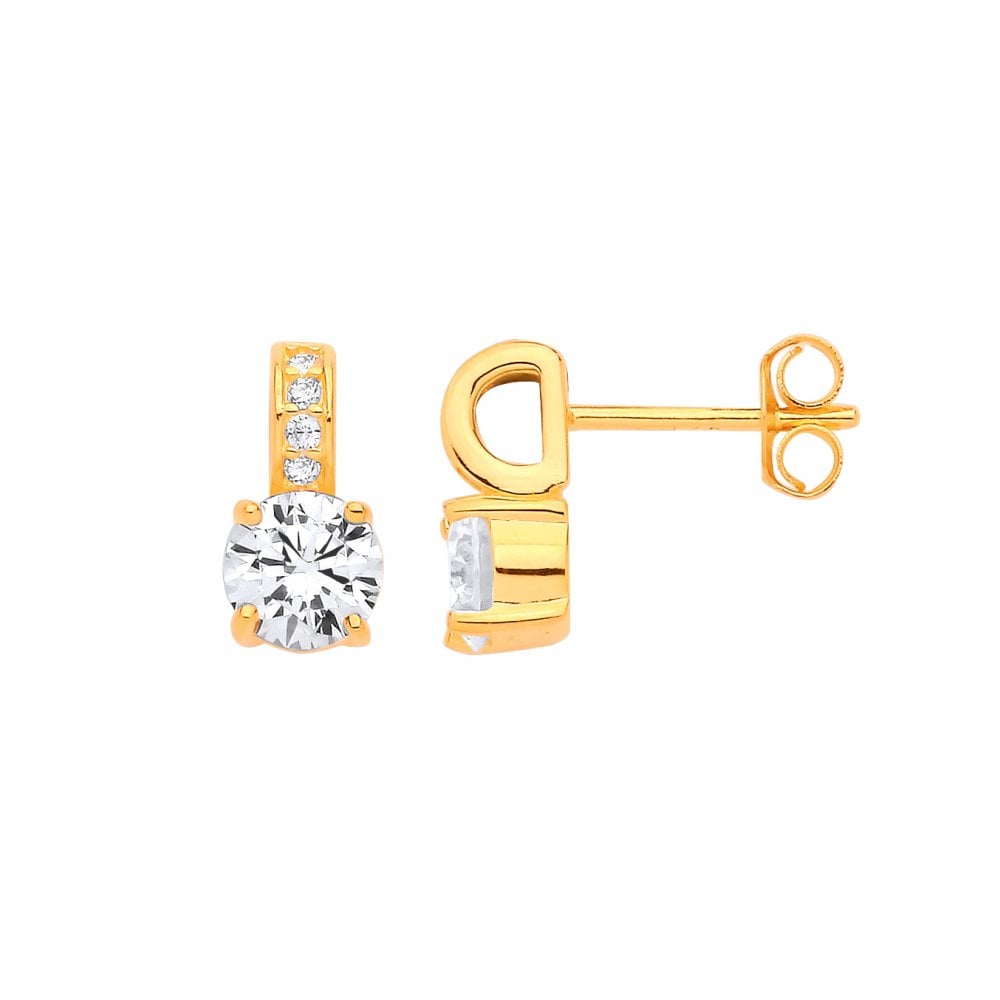 Silver Gold Plated  Cubic Zirconia Halo Stud Earrings