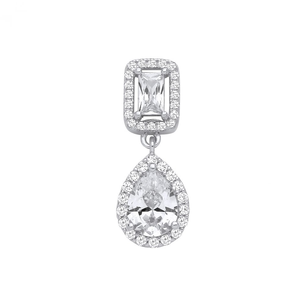 Silver CZ Emerald Cut & Pear Drop Pendant