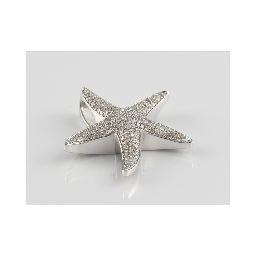 9ct White Gold Pave Set Diamond Starfish Pendant