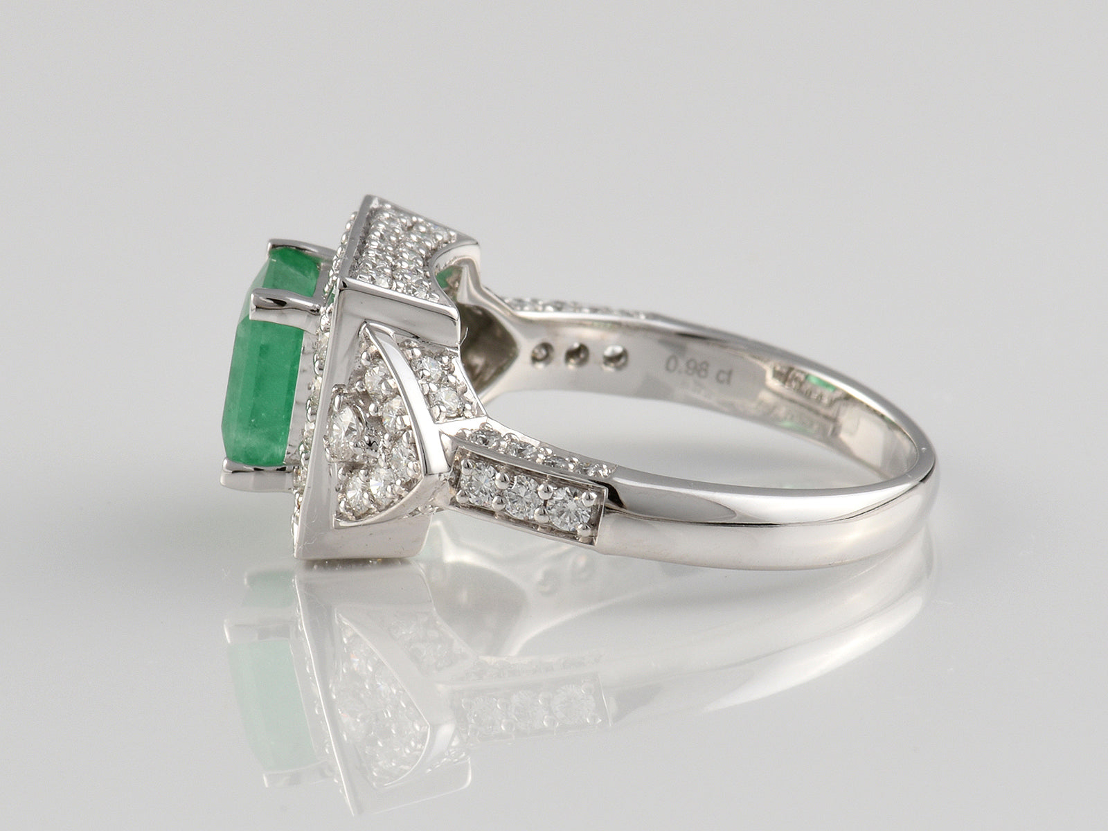18ct White Gold, Claw Set, Emerald 1.75ct And Diamond 0.98ct Cluster Dress Ring