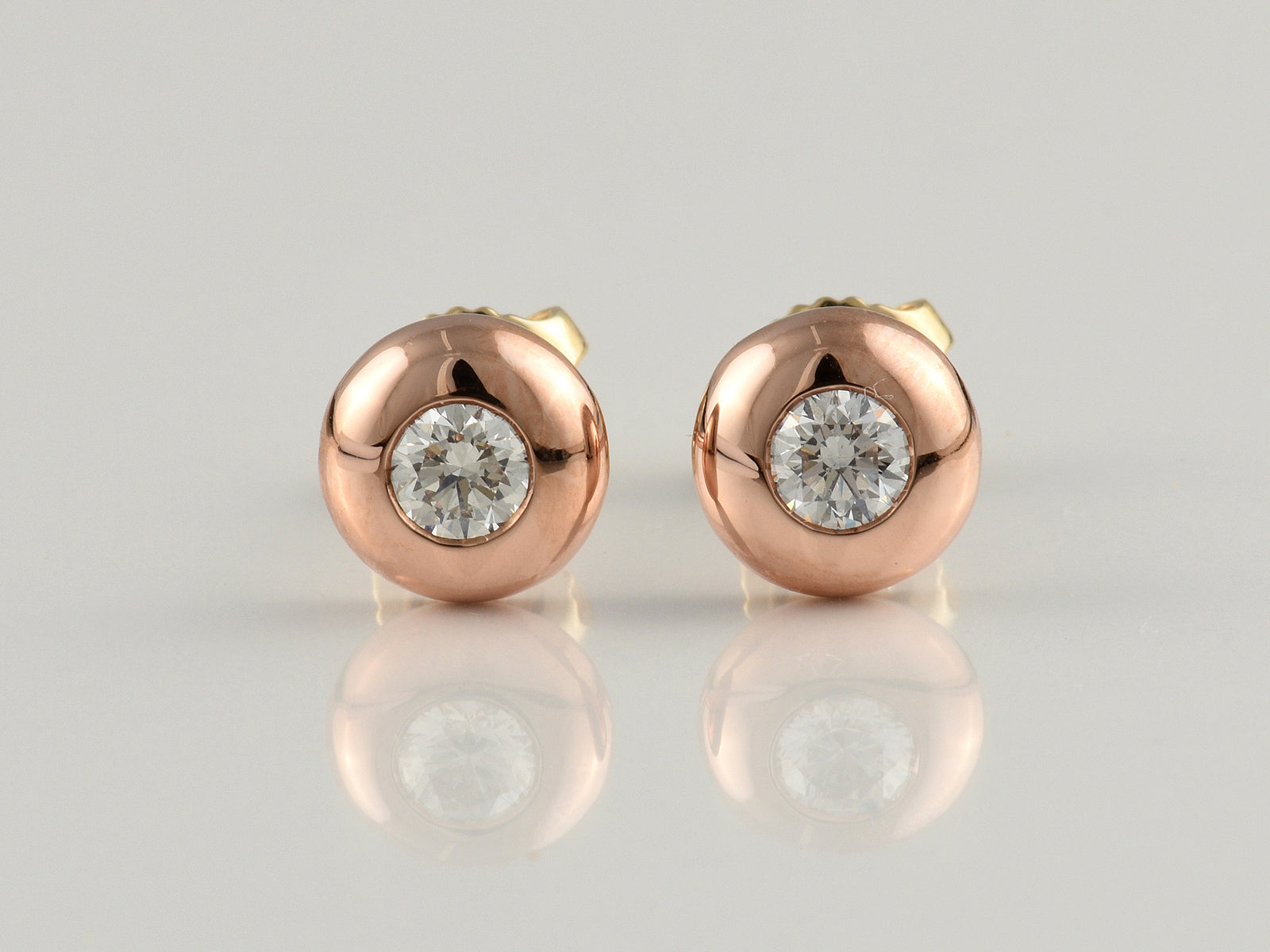 9ct Rose Gold, Rub-Over Set, Diamond 0.51ct Solitaire Stud Earrings