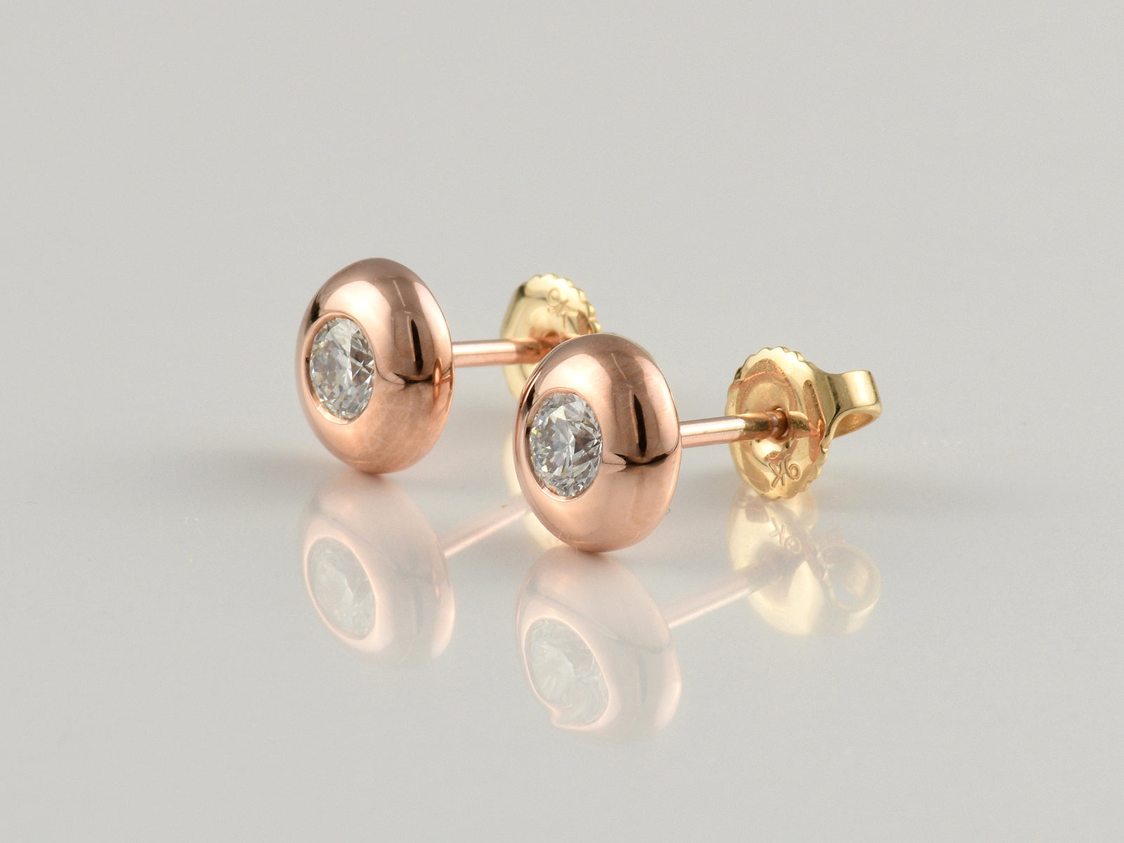 9ct Rose Gold, Rub-Over Set, Diamond 0.51ct Solitaire Stud Earrings