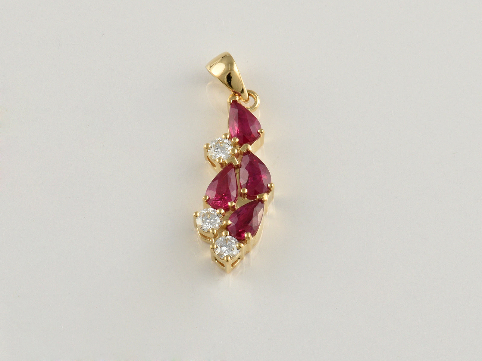 18ct Yellow Gold, Claw Set, Ruby 1.07ct and Diamond 0.20ct Drop Pendant