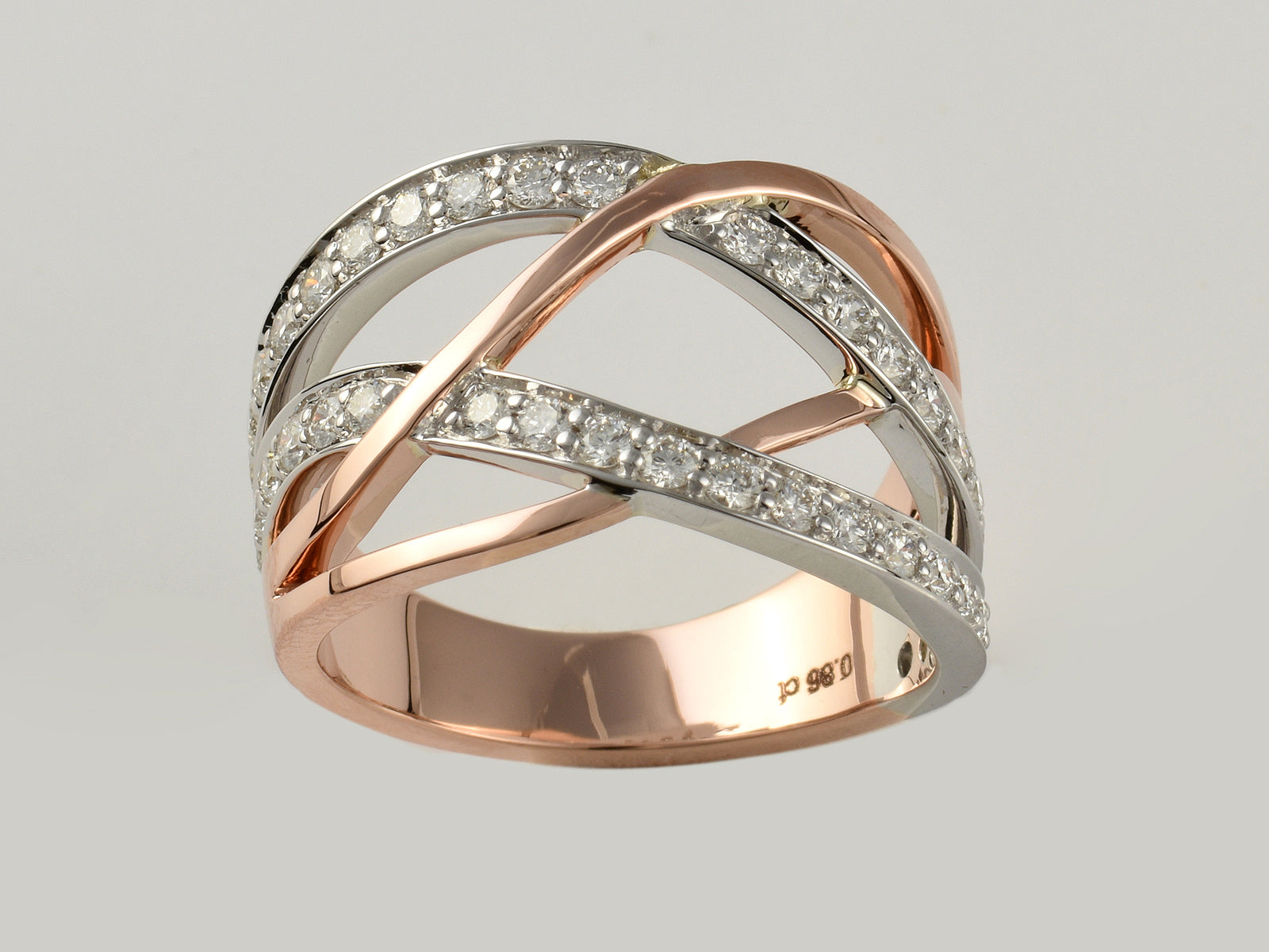 9ct White and Rose Gold, Pave Set, Diamond 0.86ct Set Fancy Dress Ring.