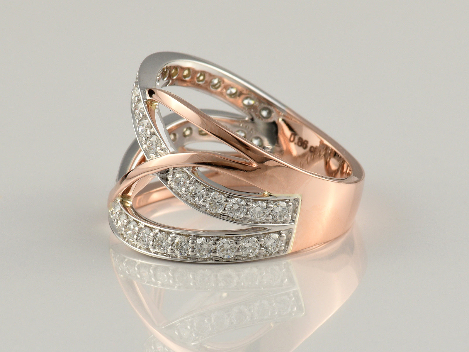 9ct White and Rose Gold, Pave Set, Diamond 0.86ct Set Fancy Dress Ring.