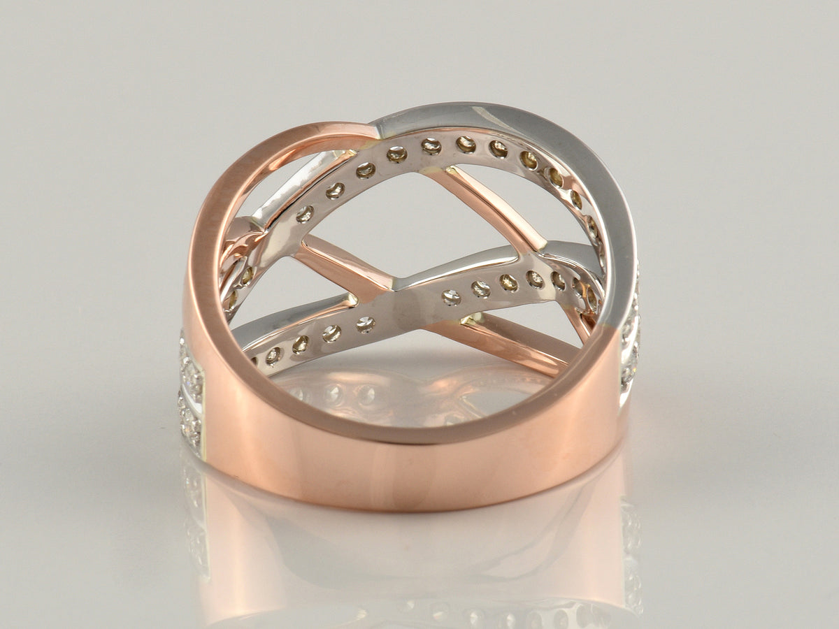 9ct White and Rose Gold, Pave Set, Diamond 0.86ct Set Fancy Dress Ring.