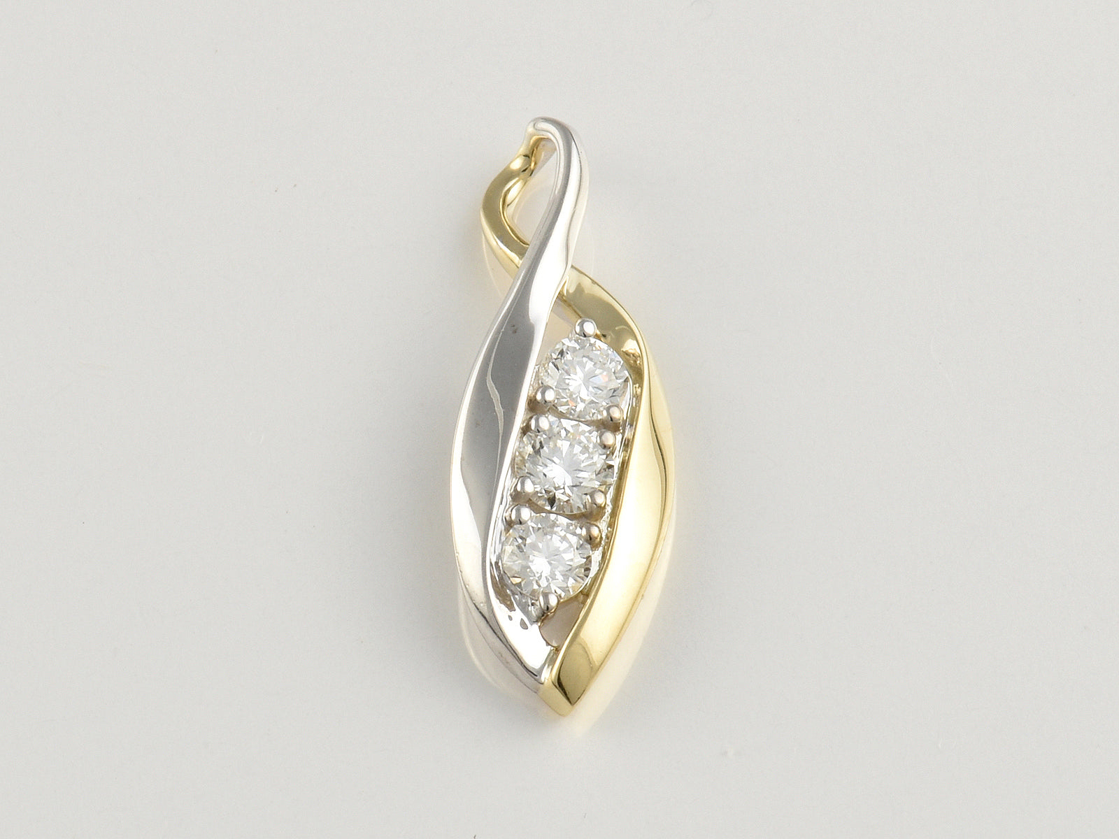 9ct Yellow and White Gold, Claw Set, Three Stone Diamond 0.40ct Pendant
