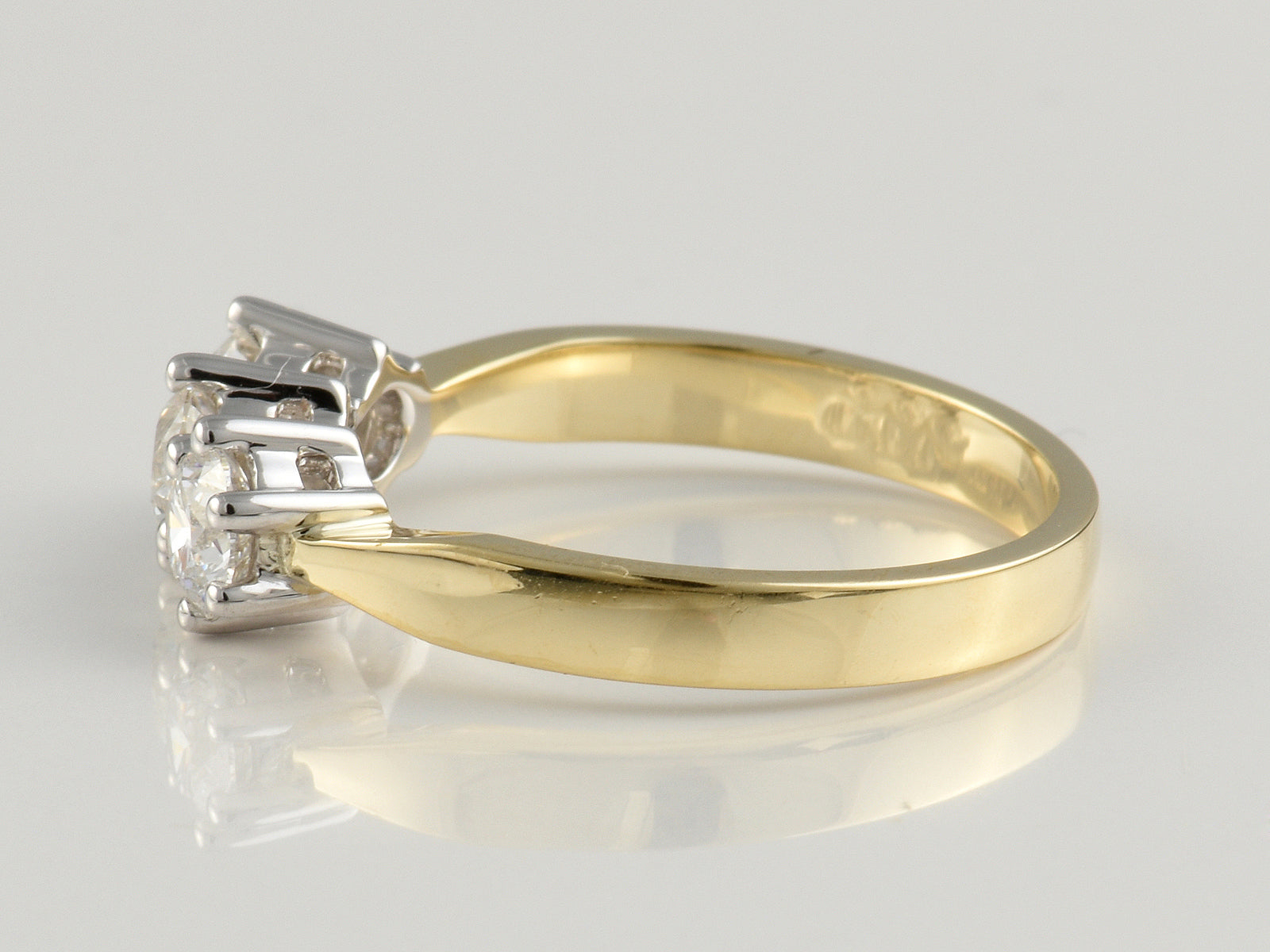 9ct Yellow Gold, White Gold Claw Set, Laboratory Grown Diamond 0.95ct Three Stone Ring