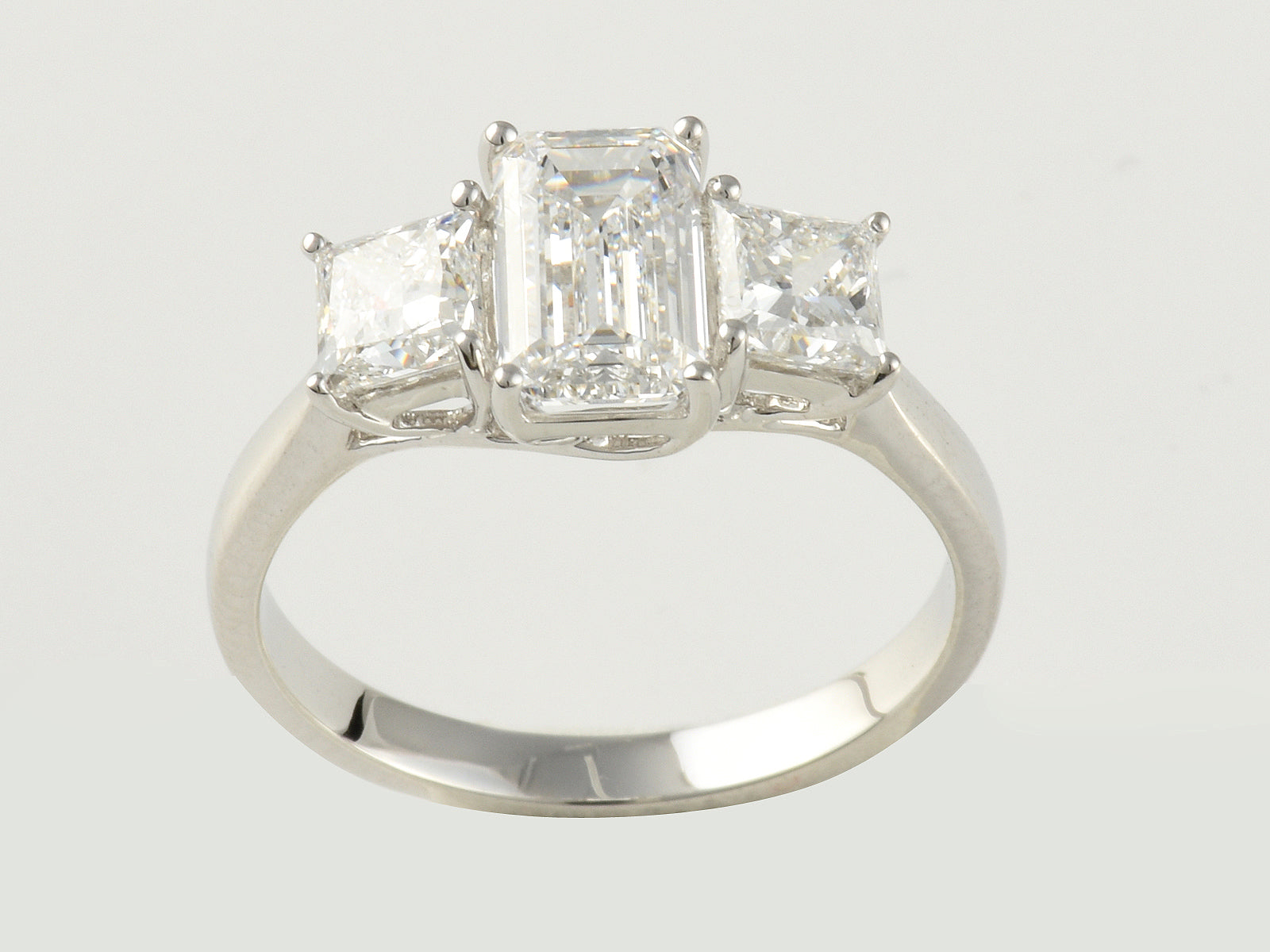 9ct White Gold, Claw Set, IGI Certificated Laboratory Grown Diamond 2.35ct Three Stone Ring.