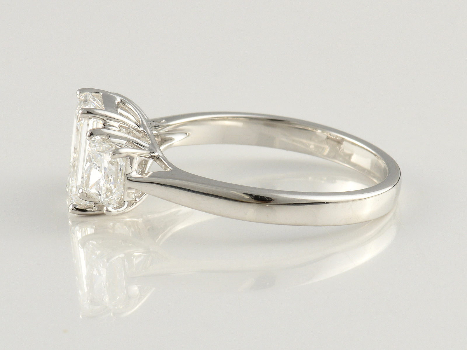 9ct White Gold, Claw Set, IGI Certificated Laboratory Grown Diamond 2.35ct Three Stone Ring.