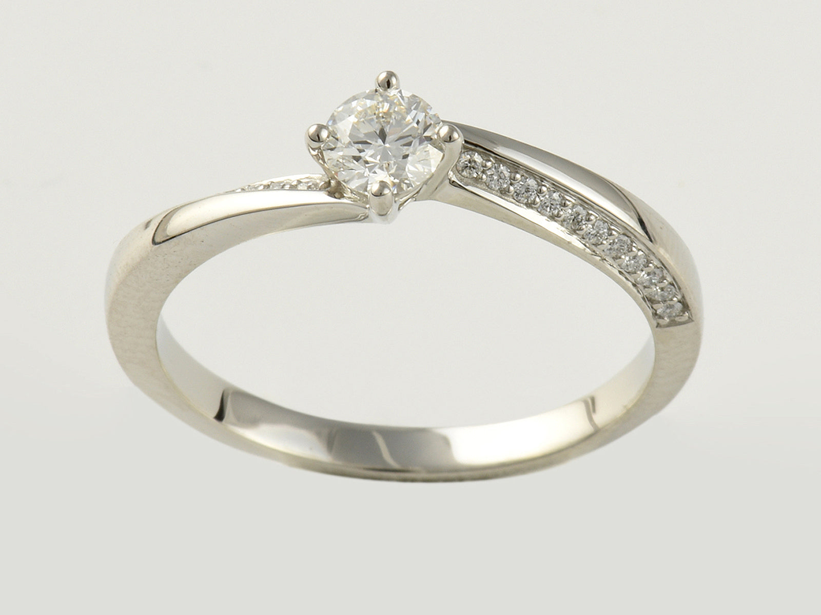 Platinum, Claw Set, GIA Certificated Diamond Solitaire Ring With Diamond Set Twist Shoulders 0.42ct