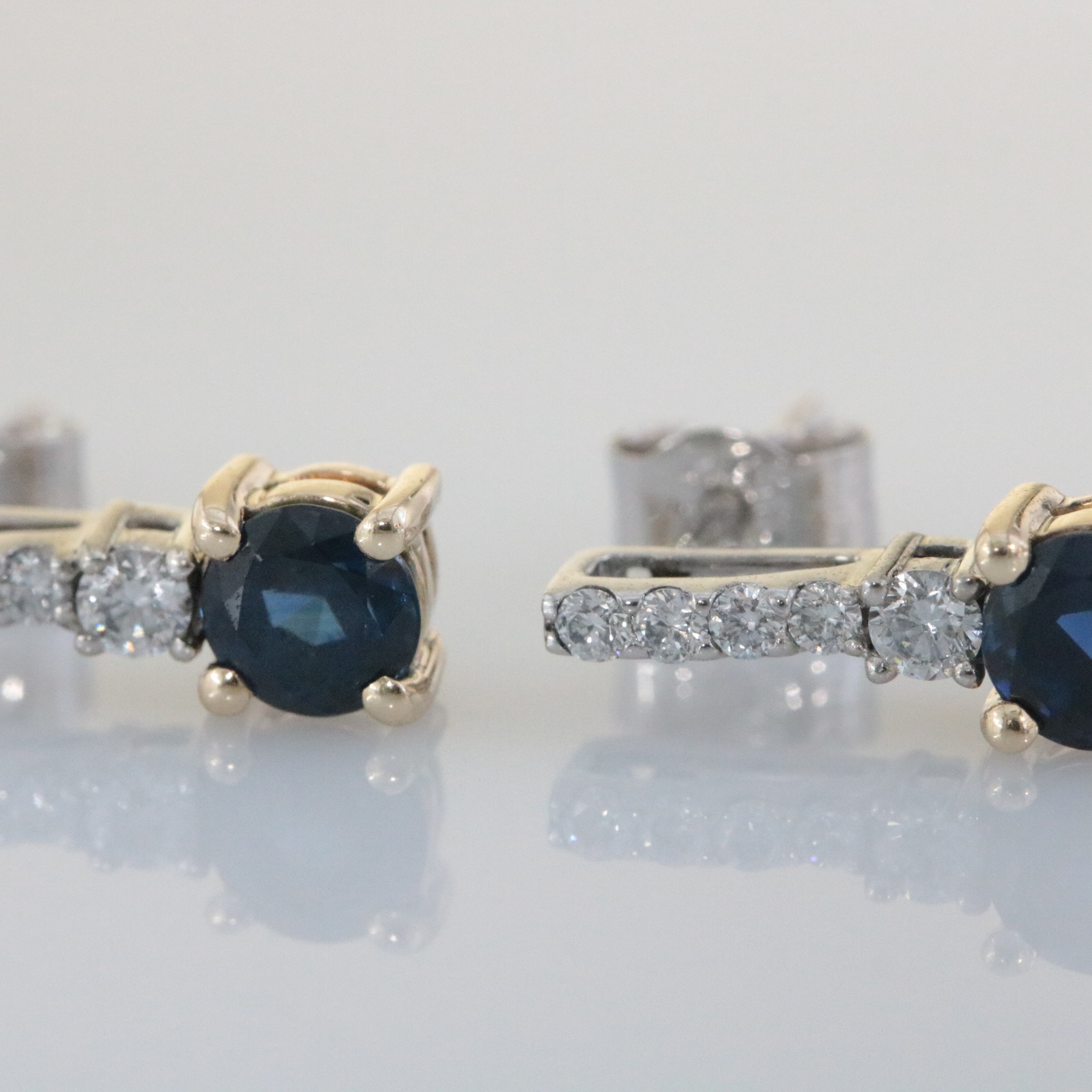 9ct White Gold, Yellow Gold Claw Set, Sapphire 1.02ct and Diamond 0.16 Earrings