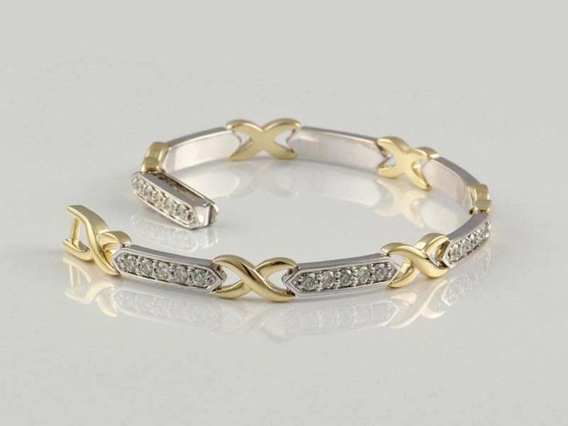 9ct White and Yellow Gold, Diamond 2.54ct Set Fancy Link Bracelet with Safety Chain