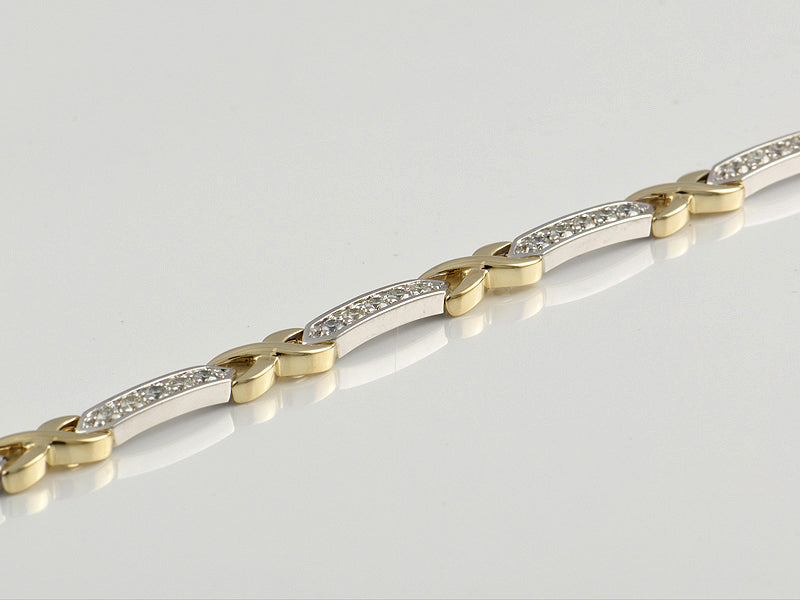 9ct White and Yellow Gold, Diamond 2.54ct Set Fancy Link Bracelet with Safety Chain