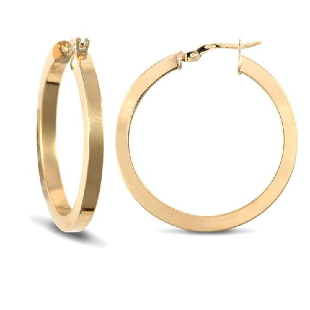 9ct Yellow Plain Square Tube Hoop Earrings 30mm