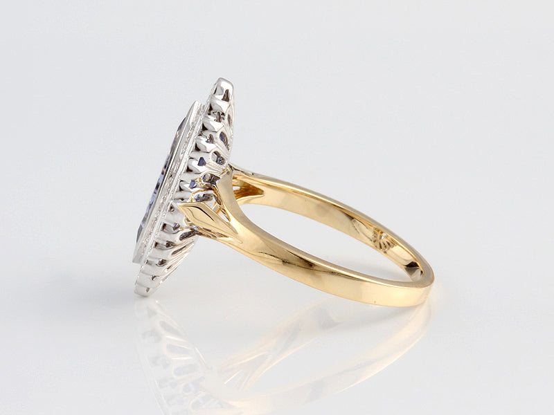 18ct Yellow Gold, White Gold Rub-over Set, Tanzanite 1.69ct and Diamond 0.25ct Cluster Ring