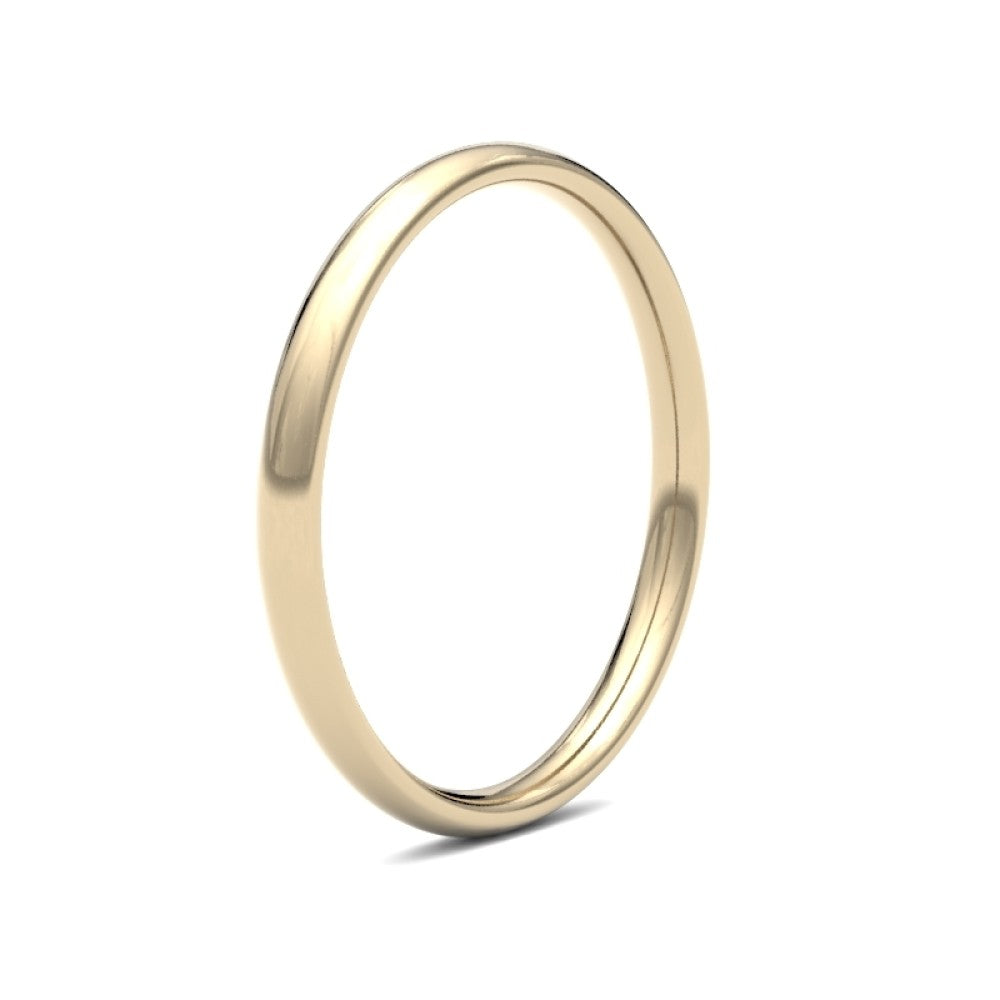 18ct Yellow Gold Standard Weight Court Profile 2mm Mirror Finish Wedding Ring